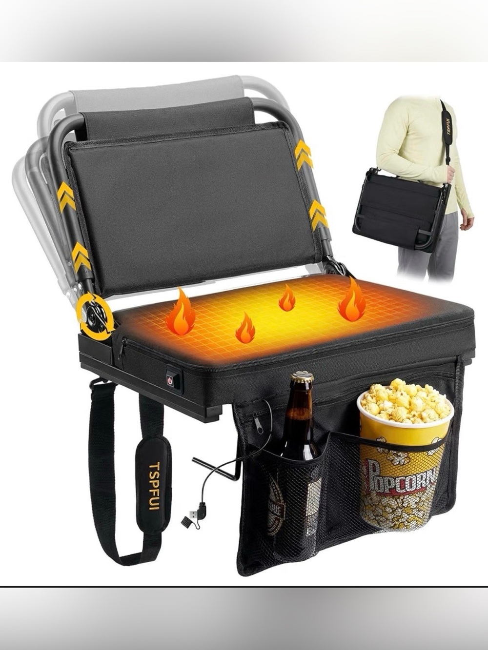 Heated Stadium Seat with Back Support for Bleachers